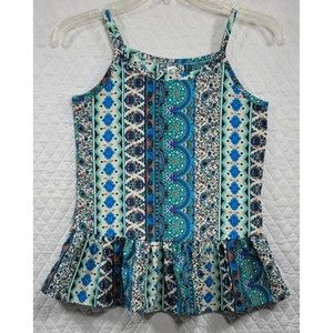 Knit Works Girls Paisley Tank Top Spaghetti Strap with Ruffled Hem Size M